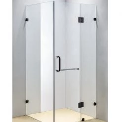 100 X 90cm Frameless 10mm Glass Shower Screen By Della Francesca BLACK Hinges/Brackets And ROUND Handle DIY & Renovation