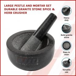 Randy & Travis Machinery Large Pestle And Mortar Set Durable Granite Stone Spice & Herb Crusher