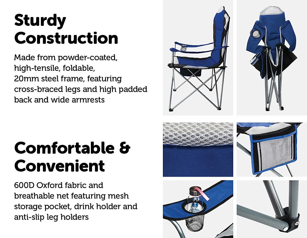 FactoryFast.com.au 2x Folding Camping Arm Chairs Portable Outdoor Garden Fishing Tourer