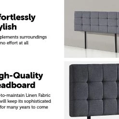 Palermo Grey Linen Fabric Queen Deluxe Tufted Headboard Bedhead