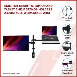 Randy & Travis Machinery Monitor Mount & Laptop And Tablet Shelf Stands Holders Adjustable Workspace Arm