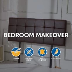 Palermo Double PU Leather Bed Deluxe Headboard Bedhead - Brown Furniture