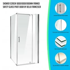 Della Francesca 1000 X 1000 X 1900mm Framed Safety Glass Pivot Door Shower Screen In CHROME