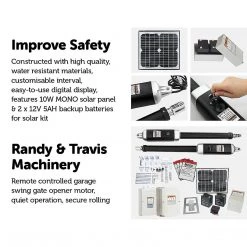 Randy & Travis Machinery DIY & Renovation 1000KG 10W Solar Double Swing Auto Motor Remote Gate Opener