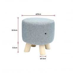 Randy & Travis Machinery Grey Fabric Ottoman Foot Stool Rest Pouffe Wood Padded Seat Round Furniture