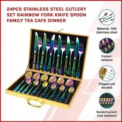 Randy & Travis Machinery Home & Lifestyle 24pcs Stainless Steel Cutlery Set Rainbow Fork Knife Spoon Family Tea Cafe Dinner
