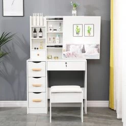 Palermo Dressing Table Makeup Table Stool Mirror Makeup Jewellery Organiser Cabinet Desk