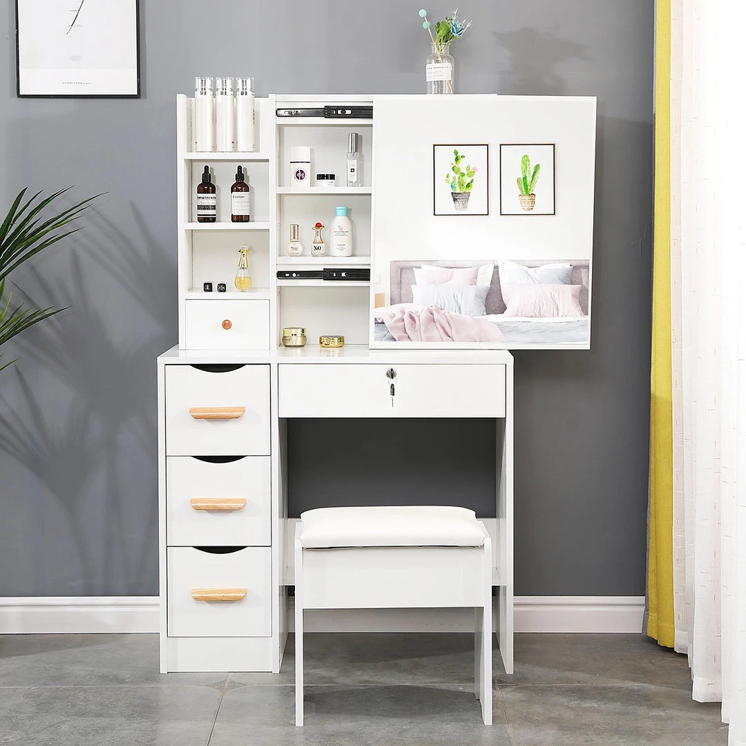 Palermo Dressing Table Makeup Table Stool Mirror Makeup Jewellery Organiser Cabinet Desk