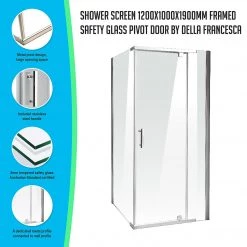 Della Francesca 1200 X 1000 X 1900mm Framed Safety Glass Pivot Door Shower Screen In CHROME