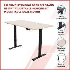 Palermo Standing Desk Sit Stand Height Adjustable Motorised 140cm Table Dual Motor Furniture