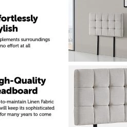 Palermo Beige Linen Fabric Single Deluxe Tufted Headboard Bedhead Furniture