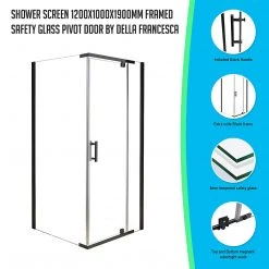 Della Francesca 1200 X 1000 X 1900mm Framed Safety Glass Pivot Door Shower Screen In Black