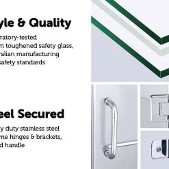 100 X 100cm Frameless 10mm Glass Shower Screen By Della Francesca CHROME Hinges/Brackets And ROUND Handle DIY & Renovation