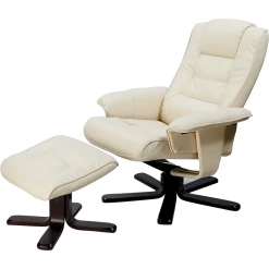 Palermo PU Leather Massage Chair Recliner Ottoman Lounge Remote - Cream
