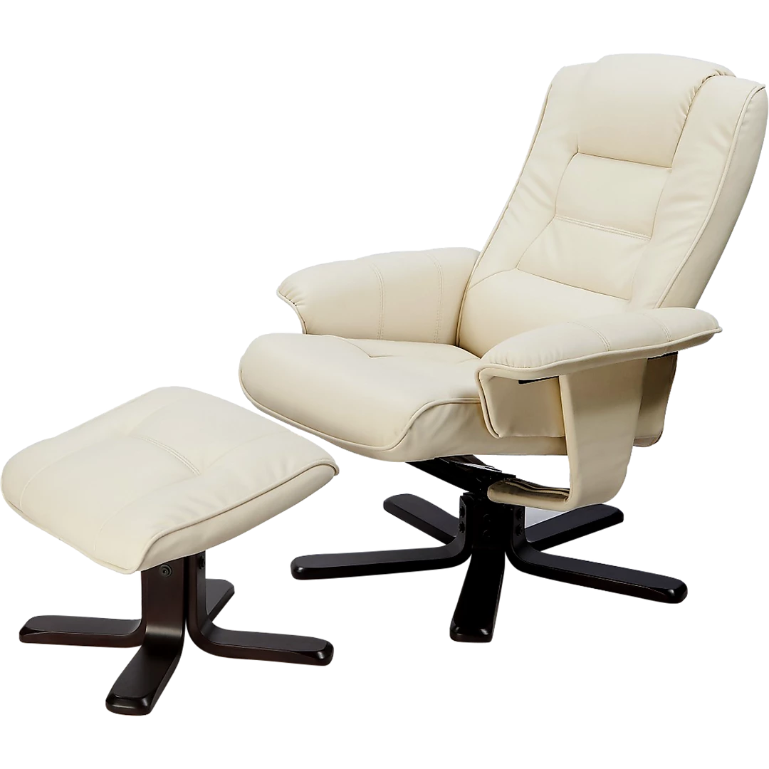Palermo PU Leather Massage Chair Recliner Ottoman Lounge Remote - Cream