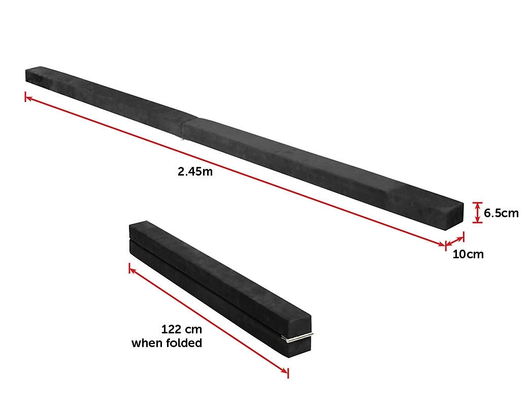 Randy & Travis Machinery 2.45m (8FT) Black Gymnastics Folding Balance Beam In Synthetic Suede