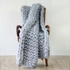 FactoryFast.com.au Home & Lifestyle Hand Knitted Chunky Blanket Thick Acrylic Yarn Blanket Home Decor Throw Rug - Grey