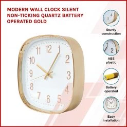 Randy & Travis Machinery Modern Wall Clock Silent Non-Ticking Quartz Battery Operated Gold