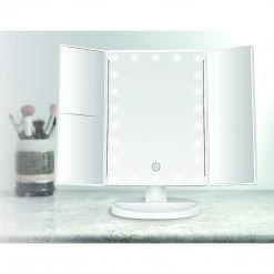 Randy & Travis Machinery Makeup Mirror With LED Light Standing Mirror Magnifying Tri-Fold Touch Home & Lifestyle