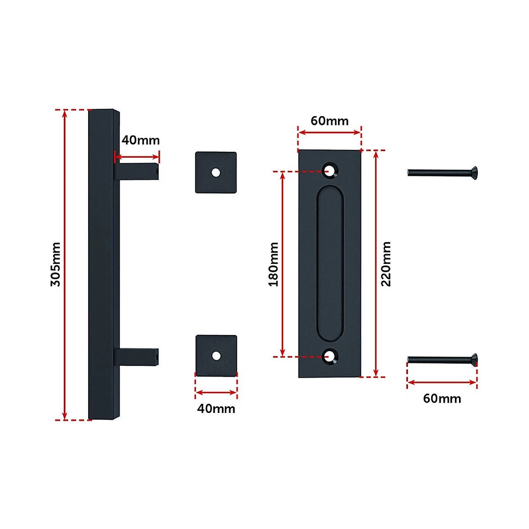 Randy & Travis Machinery 12" Square Pull And Flush Door Handle Set Black Barn Door Hardware DIY & Renovation