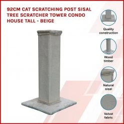 Randy & Travis Machinery Home & Lifestyle 92cm Cat Scratching Post Sisal Tree Scratcher Tower Condo House Tall - Beige
