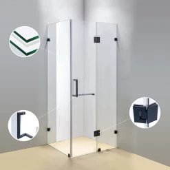 110 X 80cm Frameless 10mm Glass Shower Screen By Della Francesca BLACK Hinges/Brackets And SQUARE Handle DIY & Renovation