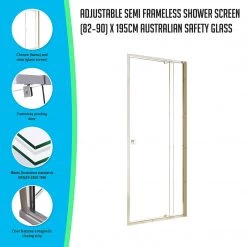 Della Francesca Front: (82~90) X 195cm Adjustable Semi Frameless Shower Screen In Chrome No Side Return DIY & Renovation