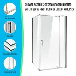 Della Francesca 1200 X 700 X 1900mm Framed Safety Glass Pivot Door Shower Screen In CHROME