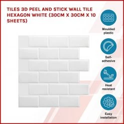 Randy & Travis Machinery DIY & Renovation Tiles 3D Peel And Stick Wall Tile Subway White (30 X 30cm X 10 Sheets)