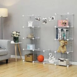 Randy & Travis Machinery 12 Cube Wire Grid Organiser Bookcase Storage Cabinet Wardrobe Closet White Furniture