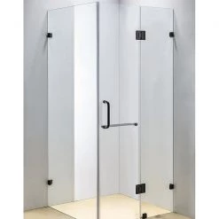 110 X 90cm Frameless 10mm Glass Shower Screen By Della Francesca BLACK Hinges/Brackets And ROUND Handle DIY & Renovation