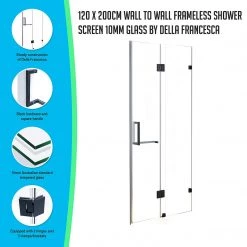 Della Francesca 120 X 200cm Wall To Wall Frameless Shower Screen In Black Hardware With Square Handle DIY & Renovation