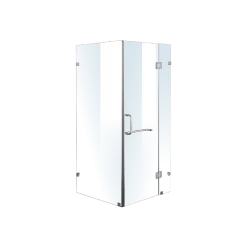 110 X 100cm Frameless 10mm Glass Shower Screen By Della Francesca CHROME Hinges/Brackets And ROUND Handle