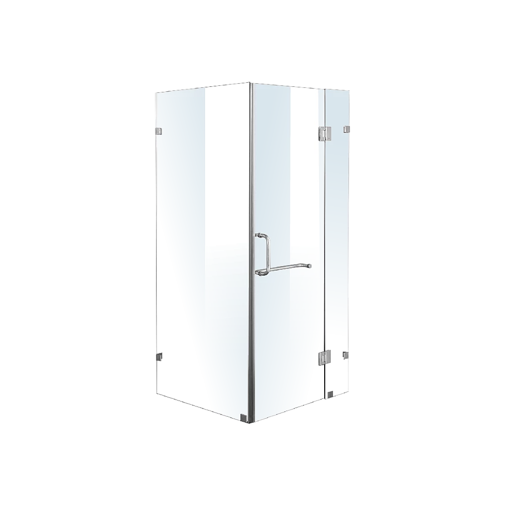 110 X 100cm Frameless 10mm Glass Shower Screen By Della Francesca CHROME Hinges/Brackets And ROUND Handle