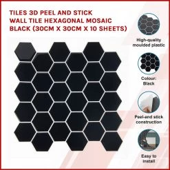 Randy & Travis Machinery Tiles 3D Peel And Stick Wall Tile Hexagonal Mosaic Black ({{Size}} X 10 Sheets)