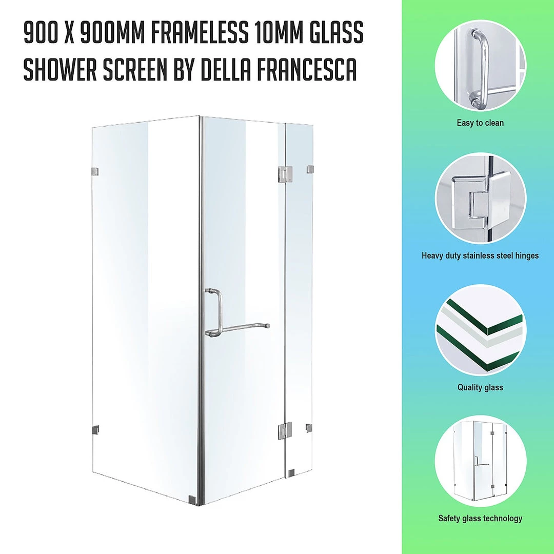 DIY & Renovation 90 X 90cm Frameless 10mm Glass Shower Screen By Della Francesca CHROME Hinges/Brackets And ROUND Handle