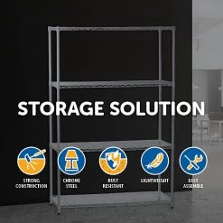 Palermo Modular Chrome Wire Storage Shelf 180 X 120 X 45cm Steel Shelving Furniture