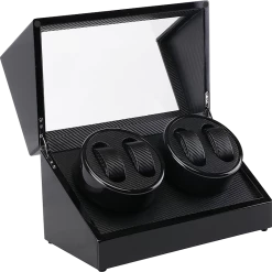 Randy & Travis Machinery Automatic Quad Watch Winder Wood Display Box Case Motor Rotation Storage