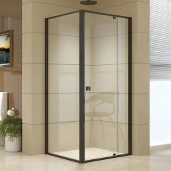 Della Francesca Front: (82~90) X 195cm Adjustable Semi Frameless Shower Screen In Black Side: (77~80) X 195cm DIY & Renovation