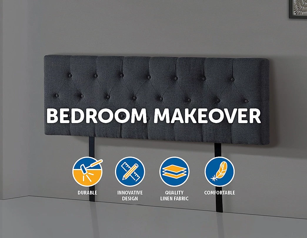 Palermo Queen Linen Fabric Deluxe Headboard Bedhead In Grey Furniture