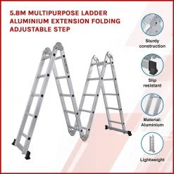 Randy & Travis Machinery 5.8m Multipurpose Ladder Aluminium Extension Folding Adjustable Step DIY & Renovation