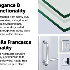 100 X 90cm Frameless 10mm Glass Shower Screen By Della Francesca CHROME Hinges/Brackets And ROUND Handle
