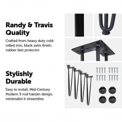 Randy & Travis Machinery Furniture Set Of 4 Industrial 3-Rod Retro Hairpin Table Legs 12mm Steel Bench Desk - 41cm