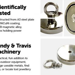 Randy & Travis Machinery Games & Hobbies Round Neodymium Fishing Magnet With Countersunk Hole And Eyebolt, 500 LBS Pull