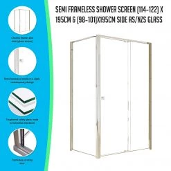 Della Francesca Front: (114~122) X 195cm Adjustable Semi Frameless Shower Screen In Chrome Side: (98~101) X 195cm DIY & Renovation