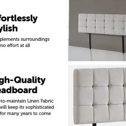 Palermo Beige Linen Fabric King Deluxe Tufted Headboard Bedhead Furniture