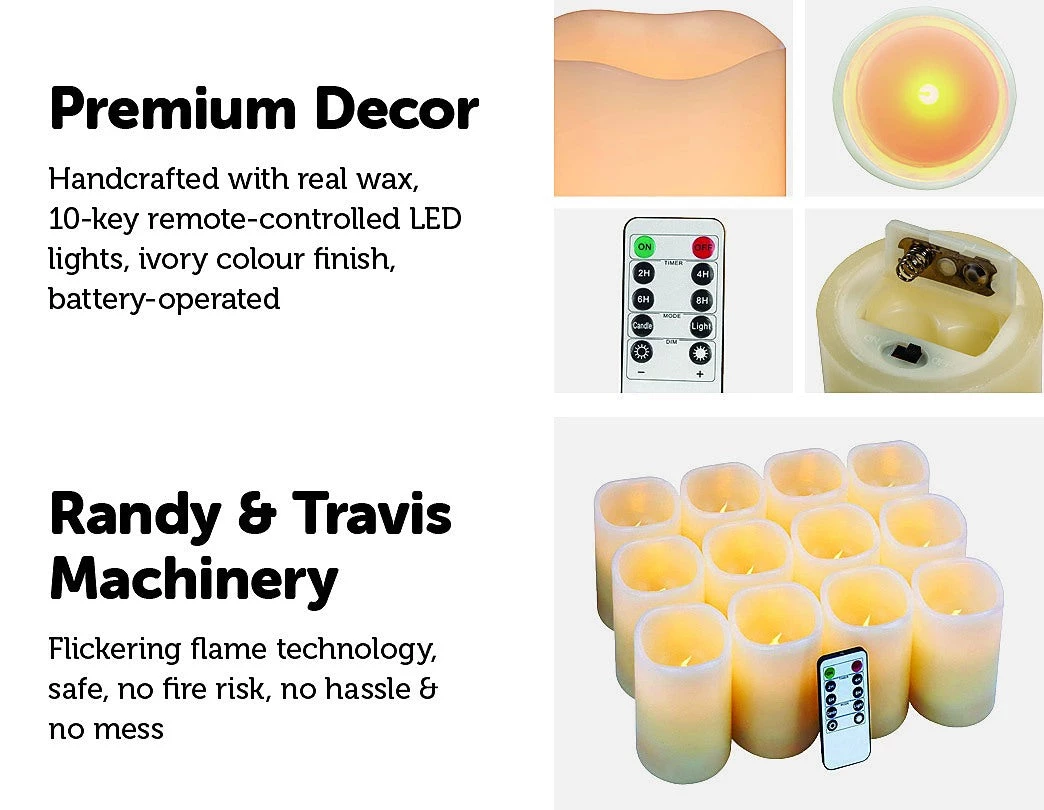 Randy & Travis Machinery Flameless Candles LED Candles Set Of 12 Battery Flickering Bulb With Remote
