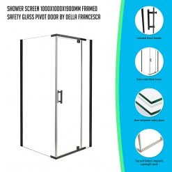 Della Francesca DIY & Renovation 1000 X 1000 X 1900mm Framed Safety Glass Pivot Door Shower Screen In Black