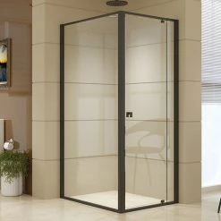 Della Francesca Front: (74~82) X 195cm Adjustable Semi Frameless Shower Screen In Black Side: (98~101) X 195cm