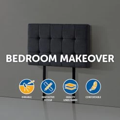 Palermo Furniture Grey Linen Fabric Single Deluxe Tufted Headboard Bedhead